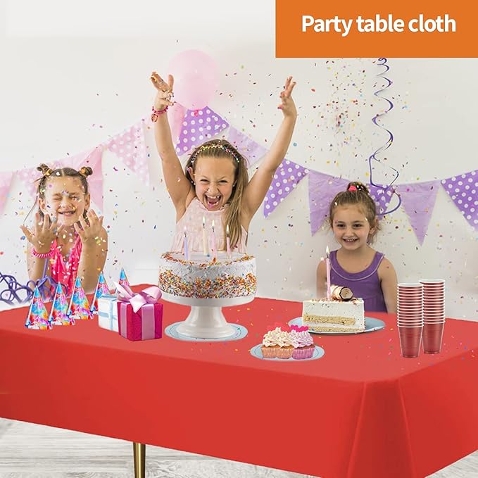 Party Dimensions Red Disposable Plastic Tablecloth for Rectangle Tables (48 Pack) Premium Decorative Table Cloths for Parties, Events & Weddings, Indoors & Outdoors, 54 x 108 inches