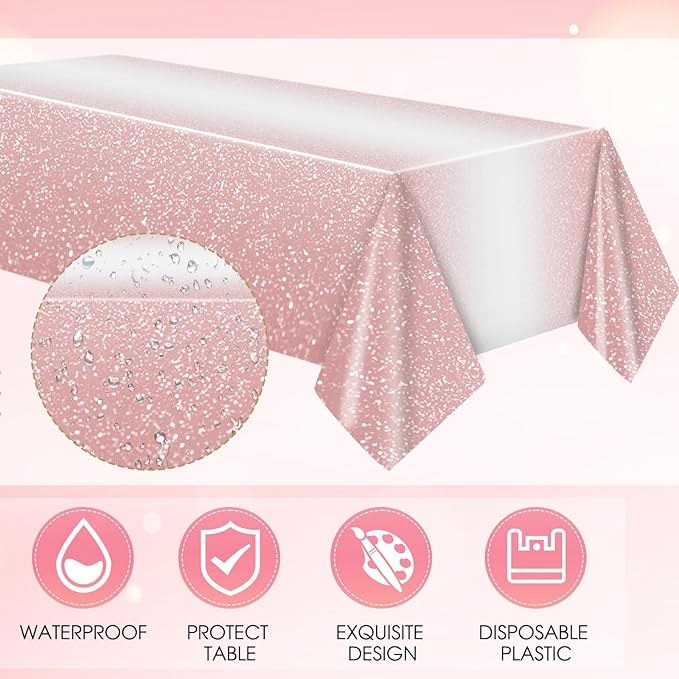 41Pcs Ombre Rose Gold Birthday Decorations,Gradient Pastel Rose Gold Party Supplies Birthday Party Disposable Paper Plates Napkins Tablecloth丨Women Girls Birthday Wedding Princess Party Decor,Serve 20