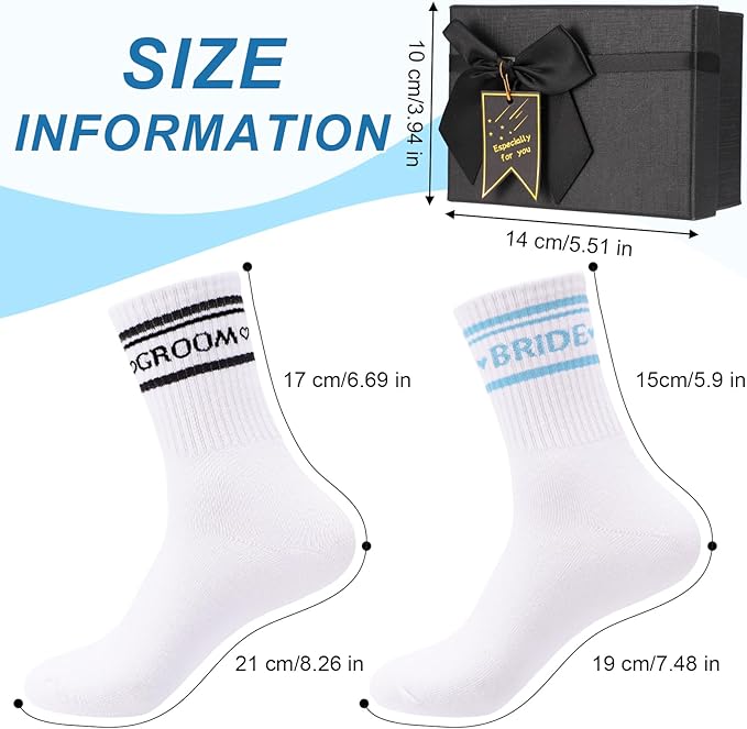 Bride Socks for Wedding Day 2 Pairs - Bridal Groom Socks Bride to Be Something Blue Cotton Ankle Sock with Gift Box