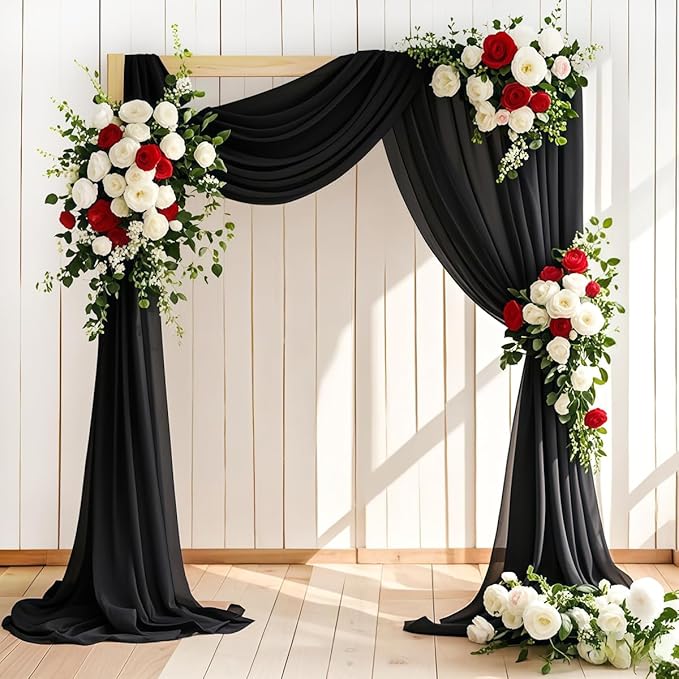 Wedding Arch Draping Fabric 30'' x 18FT Sheer Chiffon Arch Drape Backdrop 1 Panel Black Drape for Easter Bridal Shower Baby Shower Photo Booth Church Decor Birthday Party Outdoor Decoration