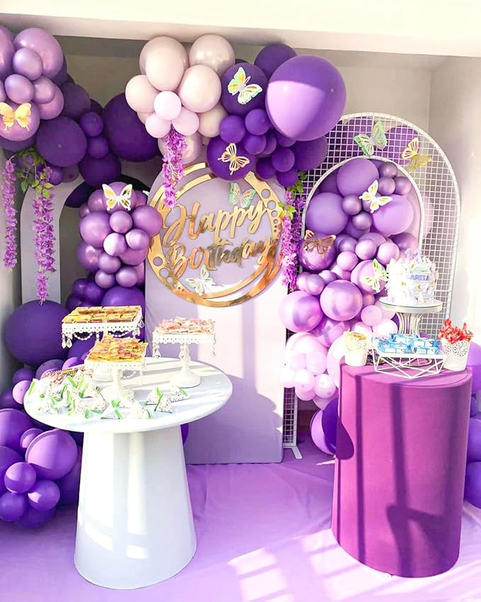 Dark Purple Balloon Arch Kit with 2pcs Spike Balloons, 110pcs Pastel Purple and Metallic Purple Silver Garland for Girls Women Wedding Anniversary Birthday Baby Shower Party Decorations Supplies