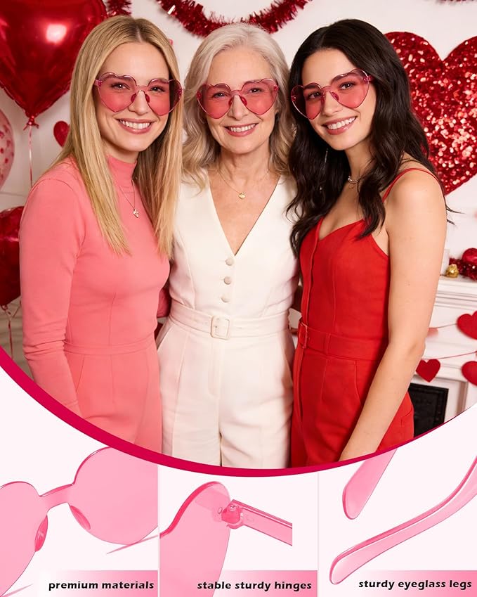 2 Pairs Heart Sunglasses for Women Heart Shaped Sunglasses Bulk Pink Heart Glasses for Party Favor(pink)