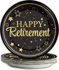 Wiooffen 48 Pcs Retirement Paper Plates Happy Retirement Party Supplies Decorations Disposable Dessert Plates Decorations Black and Gold Retired Plates Graduations Tableware for Men Women