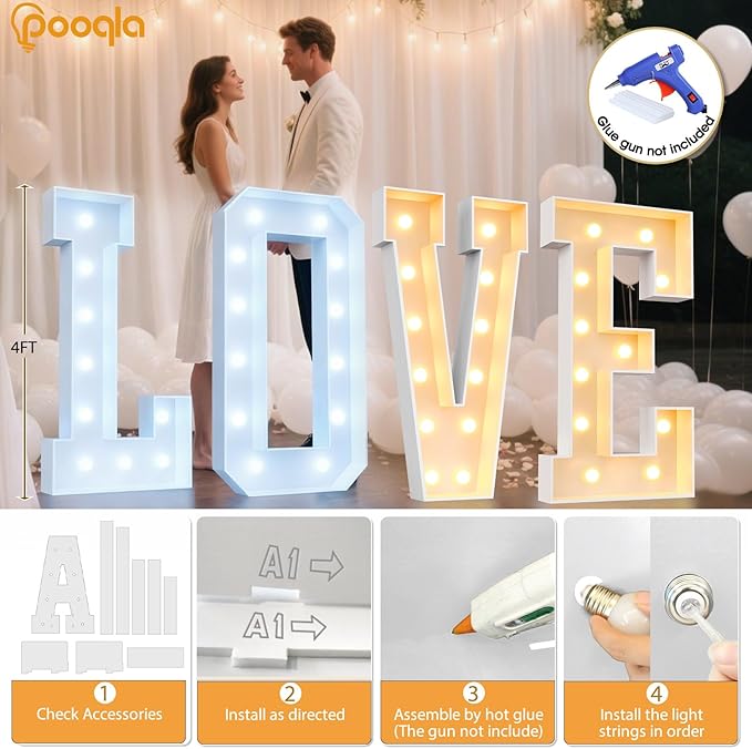Pooqla 4 FT Marquee Light Up Letters, Cool White and Warm White Marquee Letter 4 Feet Tall, Giant LED Sign Big Mosaic Letter S for Balloons Birthday Party Anniversary Wedding Decorations