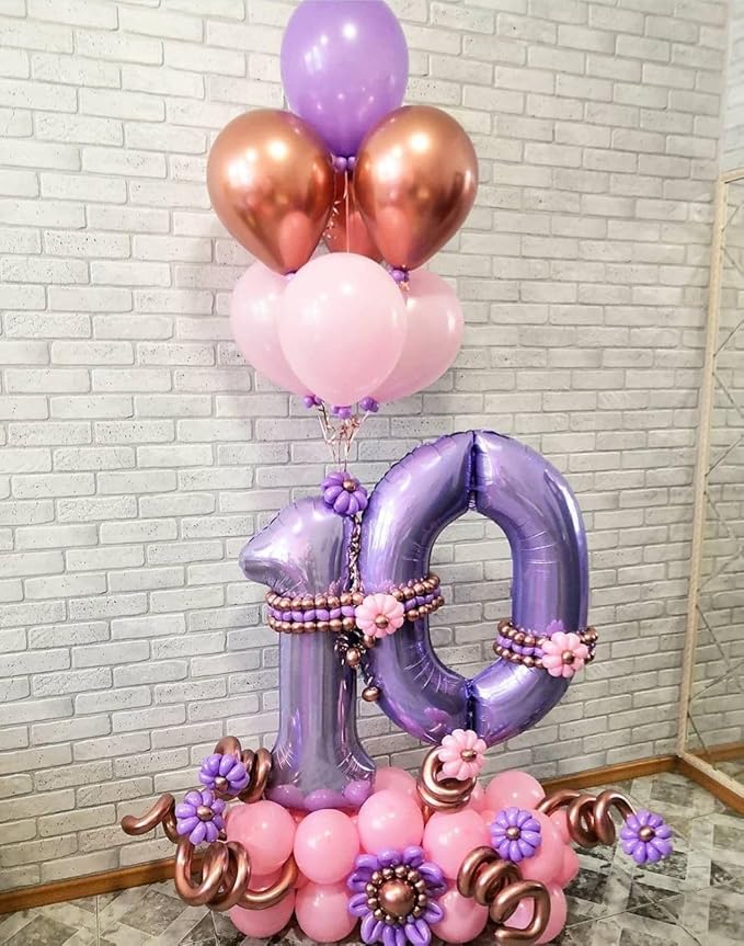40 Inch Number Balloons, Purple Balloons 10th Birthday Decoration For Woman Man, Foil Number 10 Ballon for 10, 100 Anniversary, Bridal Shower, Graduation, Wedding, New Year, Valentine's Day