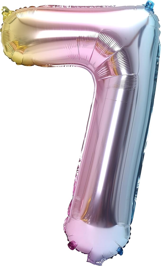 YPSelected 32 Inch Large Foil Helium Number Balloon Birthday Wedding Party 0-9 (Rainbow, 7)