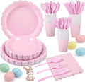 175 Pcs Pink Plates and Napkins, Pink Birthday Decorations Include Scalloped Plate Napkins Cups Plastic Cutlery Disposable Dinnerware for Wedding, Bridal Baby Shower, Mother Day