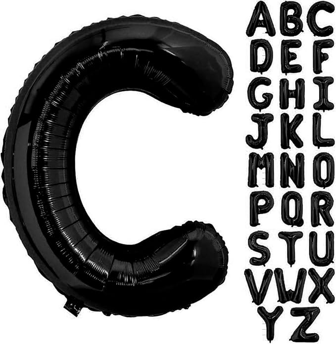 Black Letter C Balloons, 40 Inch Alphabet C Letter Balloons Foil Mylar Big Letter Balloons for Birthday Party Anniversary New Year Graduation Wedding Decorations
