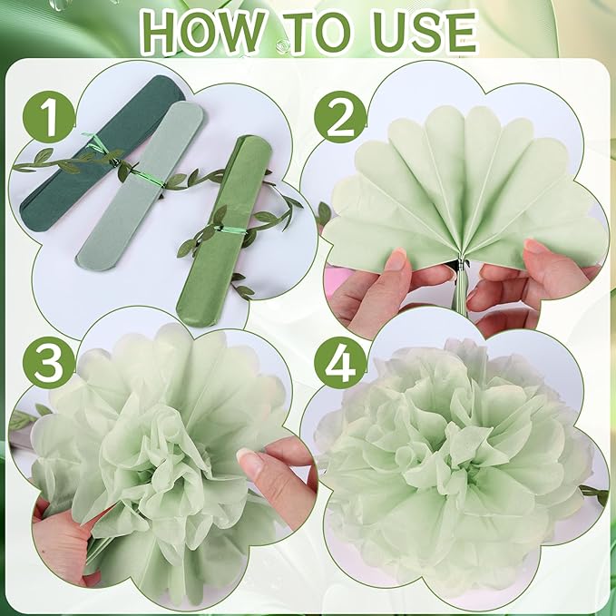 Green Flower Garland for Backdrop - 2 Pcs Hanging Artificial Paper Floral Garlands for Wedding Arch Party Decor, 8.2 Ft Fake Vines with Flowers for Bedroom Wall Window Home Decoration