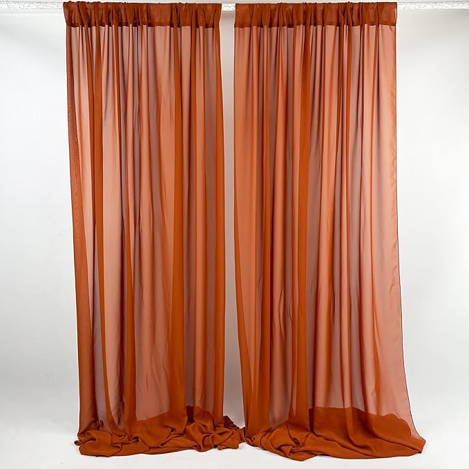 Sheer Chiffon Backdrop Curtains 10ft x 10ft(5ft x 2Panels)， Chiffon Fabric Drapes for Wedding, Long Sheer Curtain for Living Room, Arch Party Stage Decoration (Terracotta, 120 x 120 Inch)