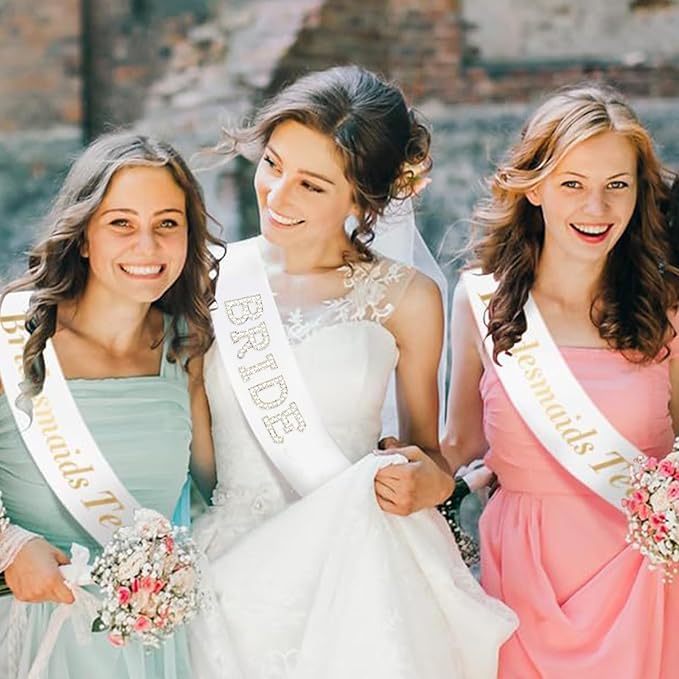White Bride Sash with Pearls and Rhinestones, Bachelorette Party Sash, Bridal Shower Gift Wedding Party Decorations