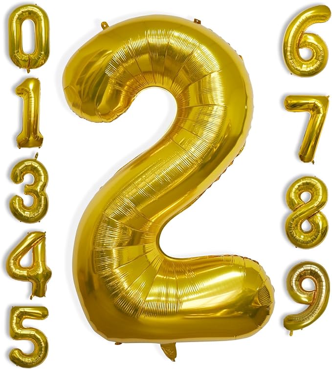 40 Inch Large Gold Number Celebration and Decoration Balloon for Birthday Parties, Graduations, Anniversaries, Weddings, Photo Shoots, Special Events - Helium Foil Mylar (Gold Number 2)