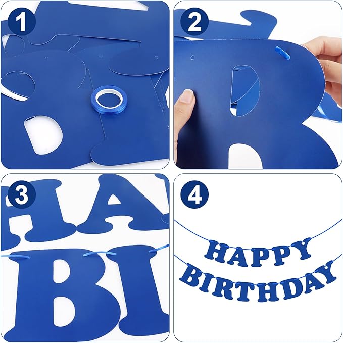 Navy Blue Happy Birthday Banner Sign Blue Birthday Party Supplies for Kids Adults Birthday Party Decorations