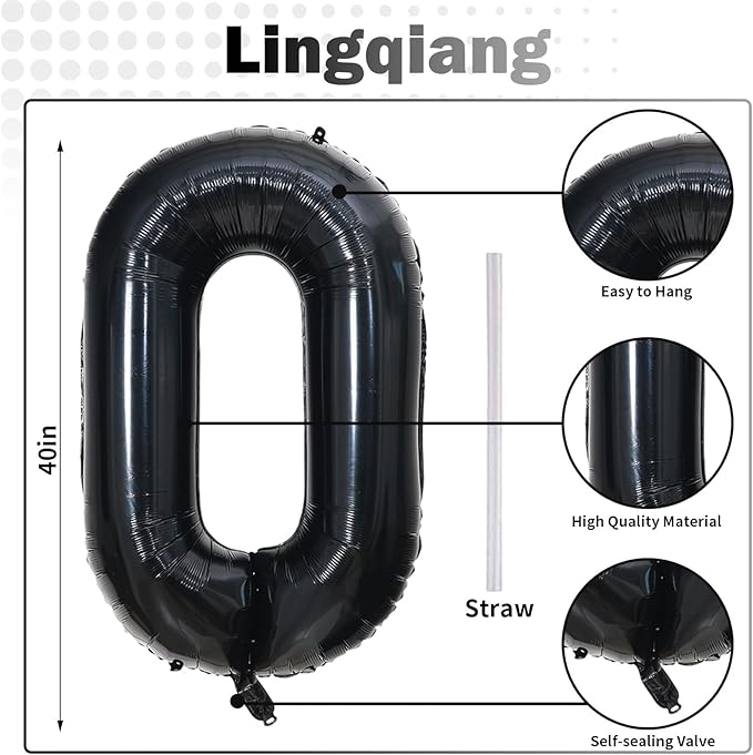 Black Number 10 Balloons for 10th Birthday Decorations, 40 Inch Black Helium Mylar Foil Number 1 & 0 Balloons for Girls Boys, 10th Birthday Balloons for Women Men Anniversary Party Supplies
