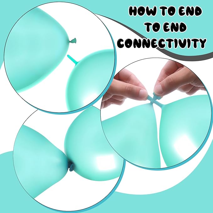 Link Balloons 6 Inch - 100 Pcs Quick Link Balloon Latex Linking Balloons Connected Linkable Balloon Birthday Wedding Party Decorations(T Blue)
