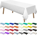 PARTY ULYJA Silver Polka Dots Confetti Plastic Tablecloths 2 Pack White Disposable Table Covers Bridal Shower 54 x 108 Inch Table Cloths for Picnic Birthday Wedding Parties 8 ft Rectangle Table