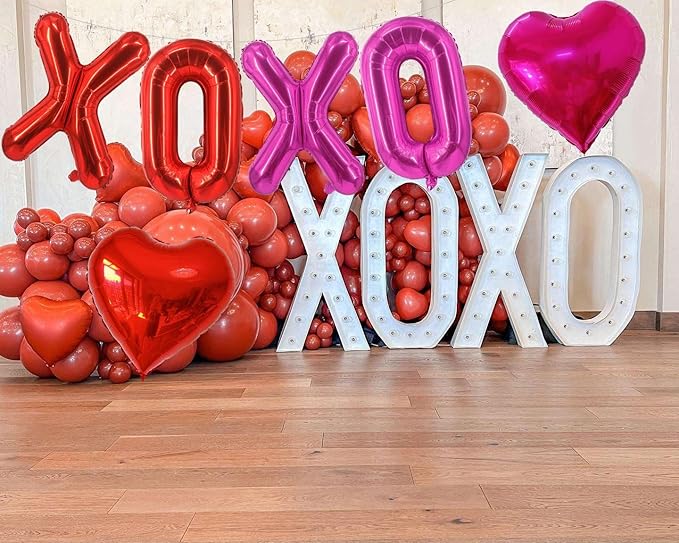 XOXO Balloons Red Pink XOXO Heart Balloons Valentines Day Decorations for for Valentines Day Bridal Shower Wedding Romantic Special Night Party Supplies Decorations