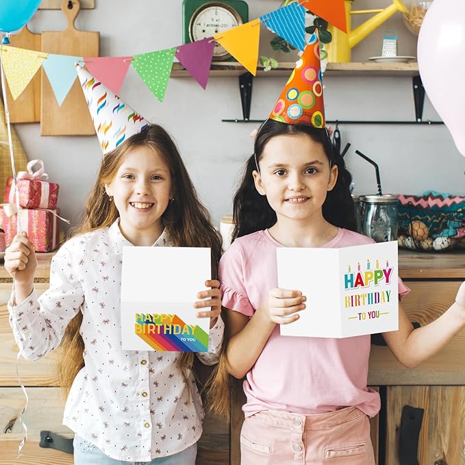 Hooqict 120 Pack Assorted Gold Happy Birthday Cards Bulk with Envelopes and Stickers 4x6 Inch Thick Card Stock Blank Birthday Card Set for Kids Girls Boys Men Women Family Classroom Office Business