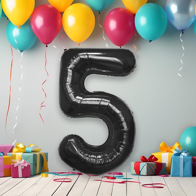 40 Inch Large Black Number Celebration and Decoration Balloon for Birthday Parties, Graduations, Anniversaries, Weddings, Photo Shoots, Special Events - Helium Foil Mylar (Black Number 5)