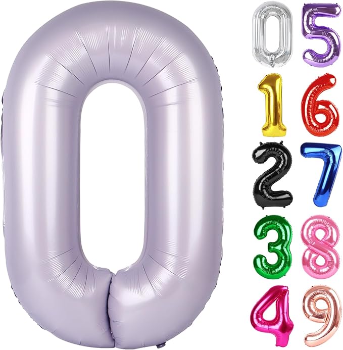Lilac Number 0 Balloon 40 Inch, 0 Balloon Number for 10th 20th 30th 40th 50th 60th Birthday Decorations, Lilac Party Supplies