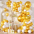 White Gold Balloons Garland Arch Kit, 120pcs Gold Balloon Arch Kit With Star Foil Balloons Gold Star Banner Gold 4d Foil Balloon For Birthday Baby Shower Party Wedding Anniversary Decorations