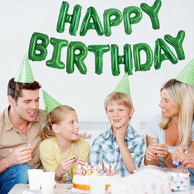 TONIFUL Green Happy Birthday Balloons Banner 16 Inch Mylar Foil Letters Birthday Sign Banner Bunting Reusable for Girls Boys Kids & Adults Birthday Decorations and Graduation Party Supplies