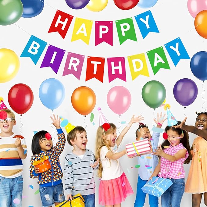 Rainbow Happy Birthday Banner Colorful Birthday Flag Bunting for Party Backdrop Decor, Happy Birthday Sign Party Supplies for Women Kids Baby Shower Hanging Decor
