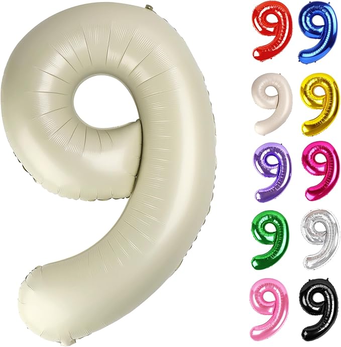 Cream Number 9 Balloon 40 Inch, 9 Balloon Number, 9th Birthday Decorations, Cream Party Supplies for Boys Girls