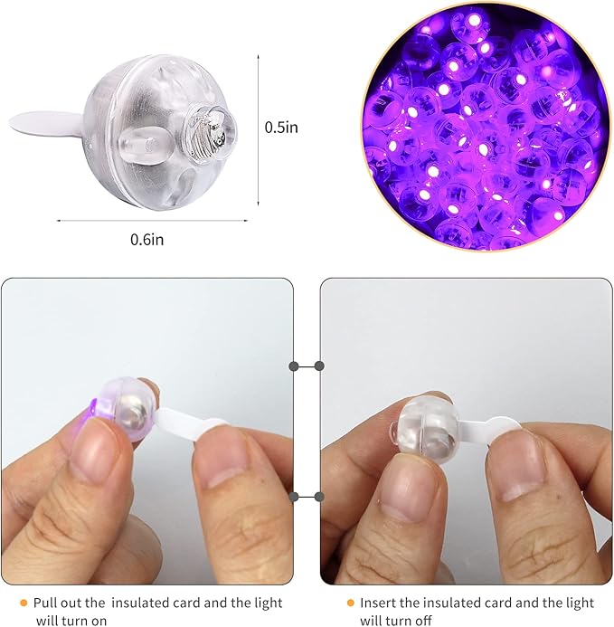 50pcs LED Purple Balloon Light, Round Led Mini LED Lights for Paper Lantern Balloon Indoor Outdoor Party Event Fun, Birthday Party Wedding Decoration Supplies