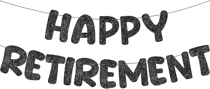 Fulmoon Pre Strung Happy Retirement Banner Glitter Retirement Sign Funny Official Retired Decor Party Decorations Supplies for Men Women Gifts (Black)