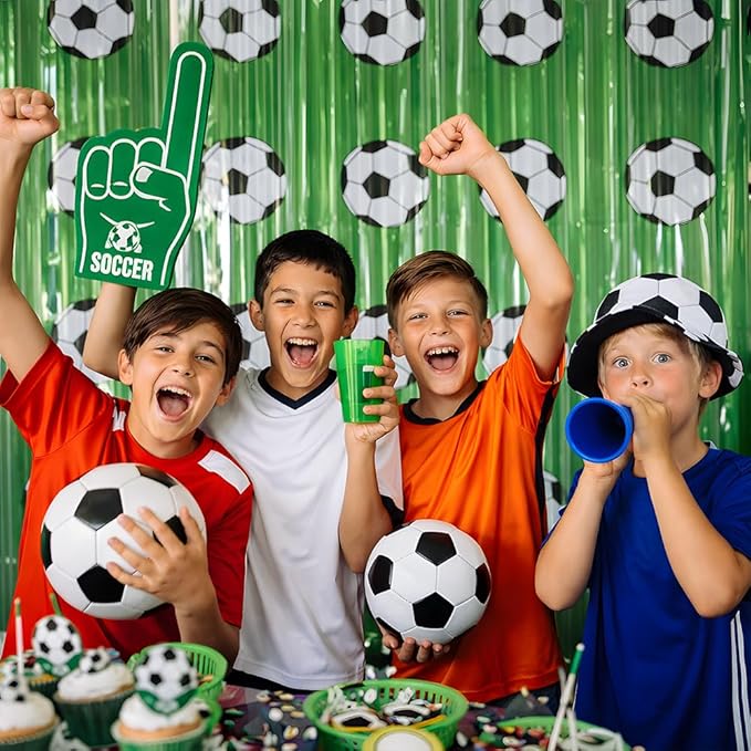 Soccer Birthday Party Decorations - Green White Tinsel Streamers Backdrop Banner | Soccer Theme Party Favors Supplies Indoor Outdoor - Wrold Game 2026 Birthday Accessories Decor for Wall Door