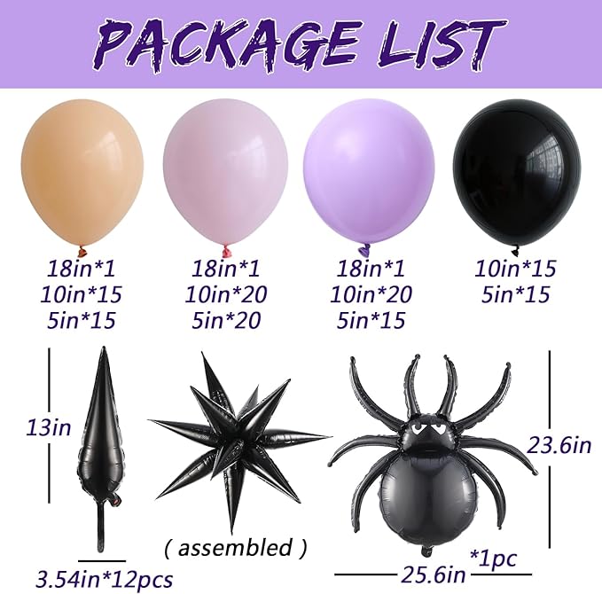 166pcs Pink Black Purple Halloween Balloon Garland Arch kit, Scary Spider Happy Halloween Baby Shower Party Decorations with 3D Bat Stickers for Girls Spooky Birthday BOO Day Party Supplies