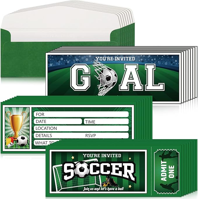 Fuutreo 50 Pcs Soccer Birthday Invitations with Envelopes Sports Party Invitations for Soccer Fan Sports Event Party Supplies
