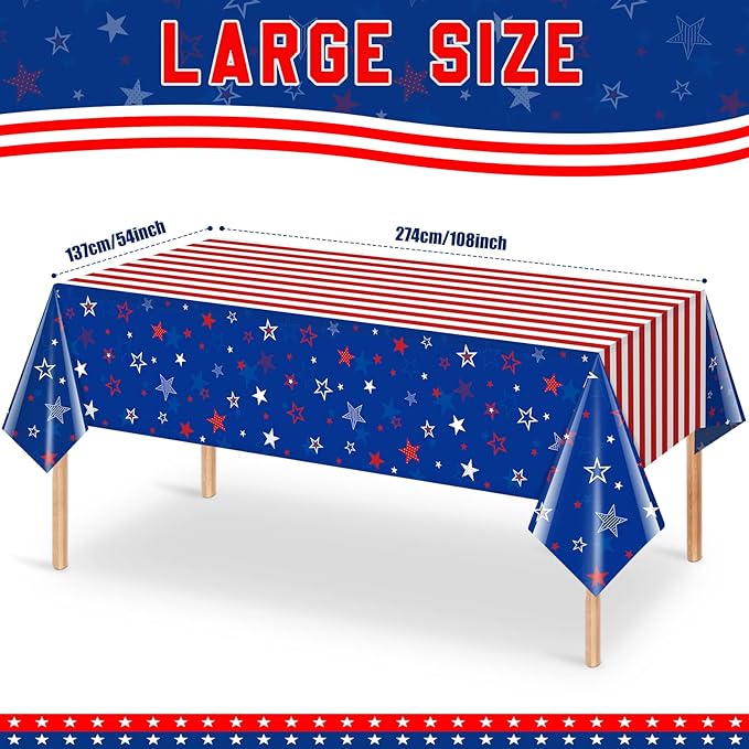 3Pcs Patriotic Tablecloths for 4th of July Decorations,Red White Blue Star Plastic Disposable Table Cover for Fourth of July Memorial Patriotic Day Independence Veterans Day Party Supplies,54x108 Inch