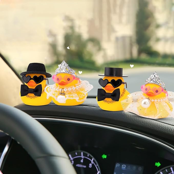 wonuu Pair Set of 2 Bride and Groom Rubber Ducks for Wedding Favors, Party Favors, Ceremony Gift Set, Marriage Souvenir, Marry Blessings, Aniversary Present, White Dress&Short Top Hat