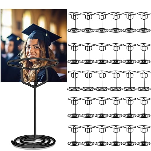 Rtteri 30 Pcs Grad Cap Graduation Picture Display 2 Inch Black Photo Holders for Centerpieces Graduation Table Number Holders Card Stands for Class of 2026 Grad Party Supplies