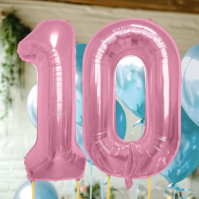 40 Inch Large Pink Number Celebration and Decoration Balloon for Birthday Parties, Graduations, Anniversaries, Weddings, Photo Shoots, Special Events - Helium Foil Mylar (Pink Number 10)