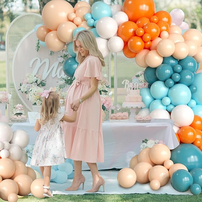 Blue and Orange Balloons Arch Kit, Orange Retro Sea Blue Teal Apricot White Balloon Garland Kit Latex Balloons for Women Men Boho Birthday Party Wedding Baby Bridal Shower Graduation Party Decorations
