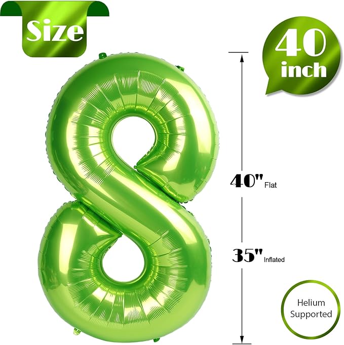 Light Green 8 Balloon, Number Balloons 40 Inch, 8th Birthday Decorations for Girls, Birthday Balloons, Light Green Party Supplies, Number 8 Balloon