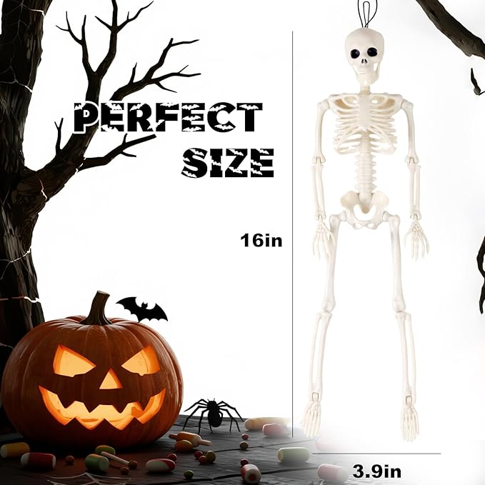 Feir 16" Skeletons Halloween Decorations – 5PCS Posable Full Body Skeletons with Movable Joints, Realistic Props for Outdoor Yard, Haunted House, Party & Indoor Halloween Decor
