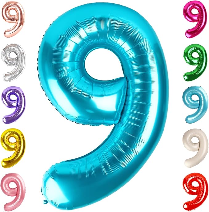 40 Inch Light Blue Numbers 9 Balloon, Balloons Decorations for 9 19 90 Birthday Party, Engagement, Wedding, Graduations, Photo Shoot Supplies