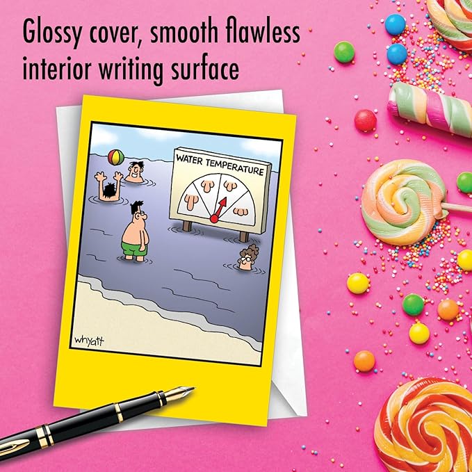 NobleWorks - 1 Funny Cartoon Card for Birthdays - Happy Bday Celebration for Grown-Ups, Humor Stationery Greeting - Water Temp 8323