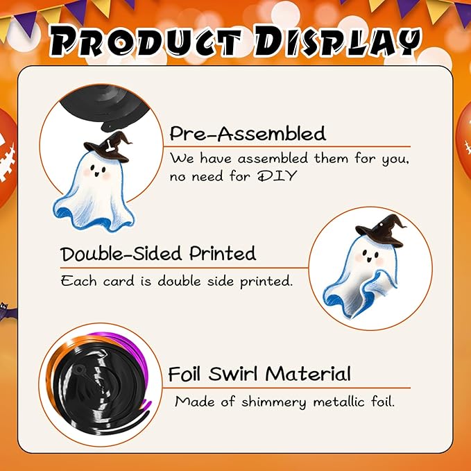 Halloween Hanging Swirls, 48Pcs Halloween Ceiling Hanging Decorations Ghost Pumpkin Witches Swirls Streamers for Indoor Outdoor Party Supplies