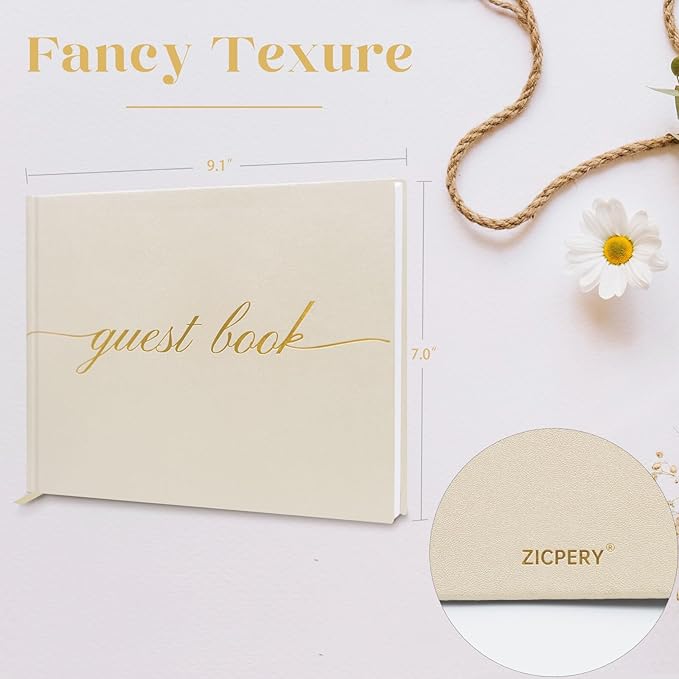 Elegant Wedding Guest Book - Perfect for Wedding Receptions, Baby Showers, Birthdays and Special Events - Polaroid Guest Book with 110 Lined Pages for Sign-in and Photos -Hardcover (Beige)