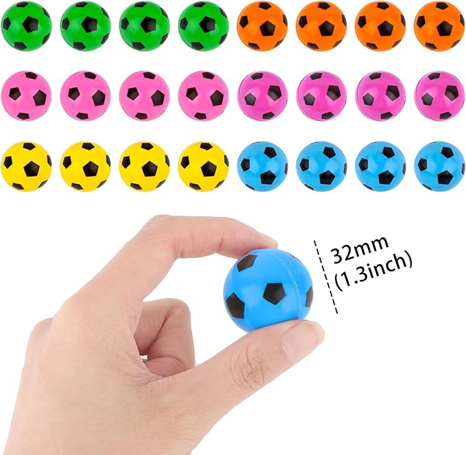Hxezoc 24 Pcs Soccer Bouncy Balls for Kids, 32mm 4 Colors Rubber Bounce Balls Bulk for Party Favors, Goodie Bag Fillers, Easter Gift Bag Stuffers, Basket Stuffers, Classroom Prizes