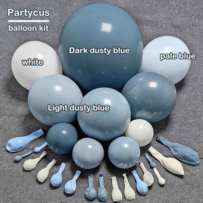 Dusty Blue White Balloon Arch Kit Double Stuffed Pastel Slate Blue White Matte Latex Balloon Garland for Baby Shower Birthday Bridal Wedding Valentines Easter Party