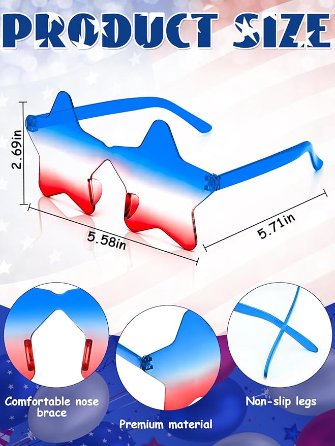 12 Pairs Heart Shaped Sunglasses Rimless Star Glasses for Men Women Party Favors Fun Colorful Glasses Accessories