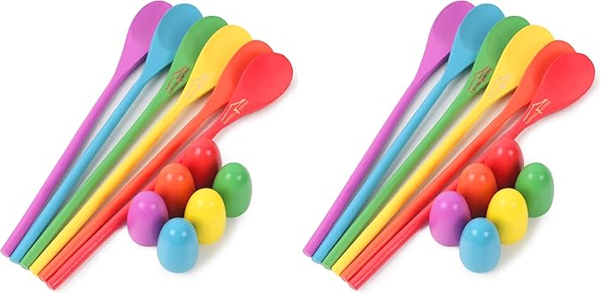 LovesTown 12 PCS Egg Spoon Race Game Sets, Wooden Balance Relay Games for Kids Carnival Birthday Party Outdoor Games (Pack of 2)