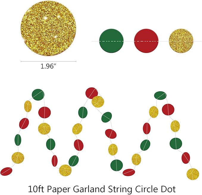 Christmas Party Decorations Paper Fans,Garlands String Circle Dot,Triangle Bunting Flags, Honeycomb Ball,Paper Tissue Pom Poms,Party Supplies for Christmas Birthday Wedding Baby Shower