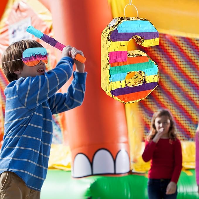 Rainbow Number 6 Pinata for 6th Birthday Party Decorations Fiesta Centerpieces Kids Anniversary Celebrations Birthday Party Supplies (16.1 x 10.6 x 3 Inches)